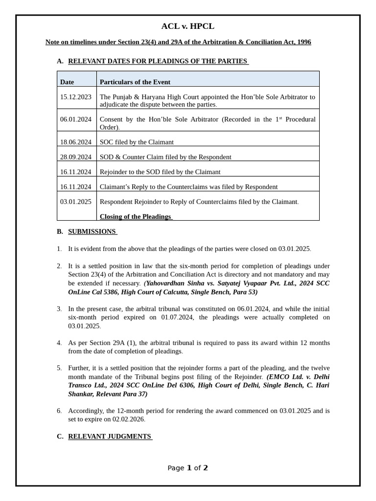 Arbitration Timelines: Section 23(4) & 29A | PDF | Justice | Crime ...