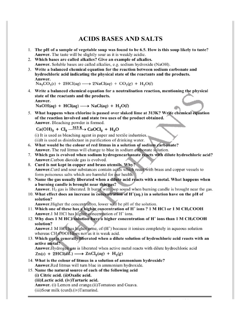 Acid Base and Salts Notes Class 10thCBSE | PDF