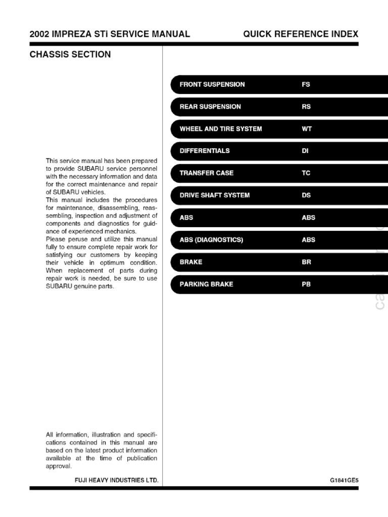 CHASSIS (Pub.No.G1841GE5) - Impreza 2002 _ PDFs Free Online | PDF