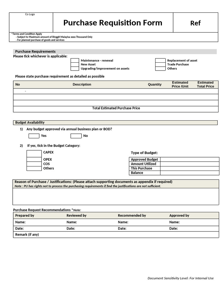 Purchase Requisition Form Template | PDF