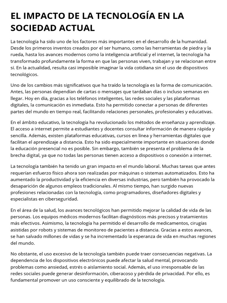 Impacto de la Tecnología en la Sociedad | PDF | Internet | Residuos