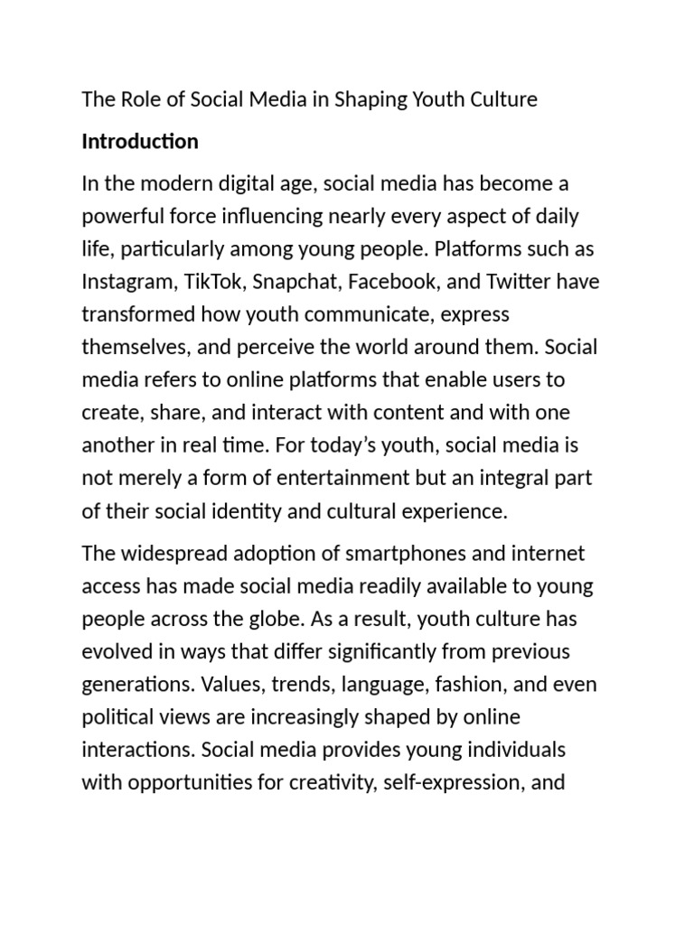 Social Media's Impact on Youth Culture | PDF | Popular Culture & Media ...