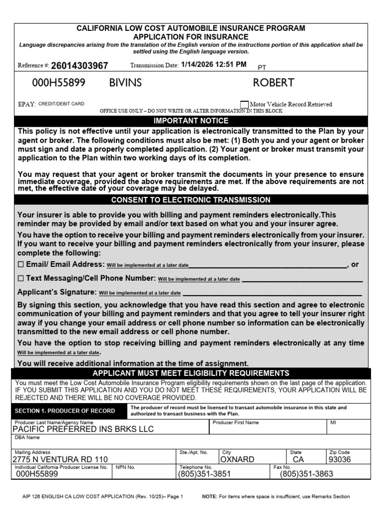 California Low Cost Auto Insurance Application | PDF | Credit Card ...