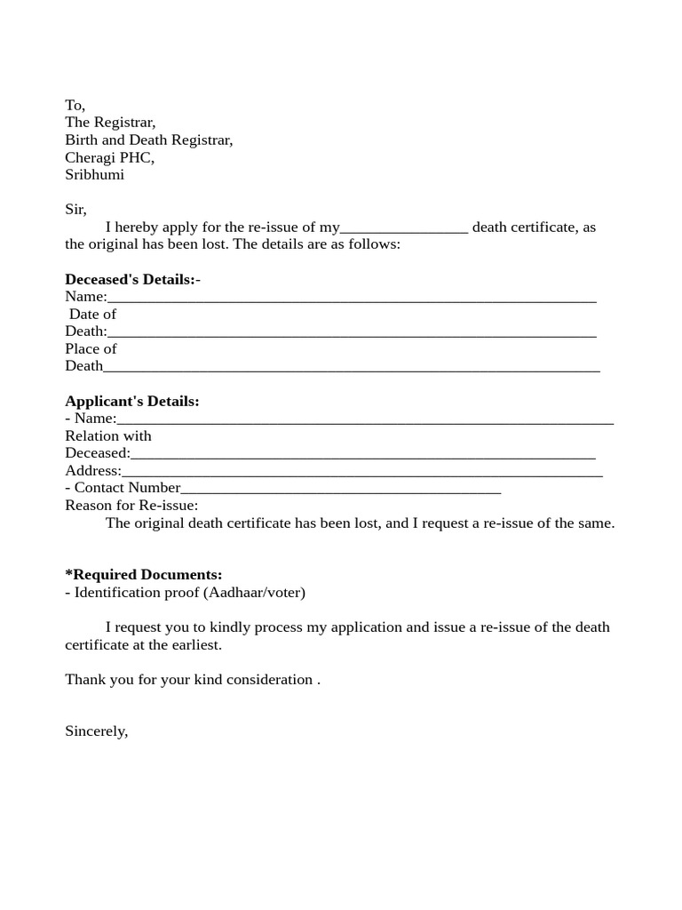 Application for Death Certificate Reissue | PDF
