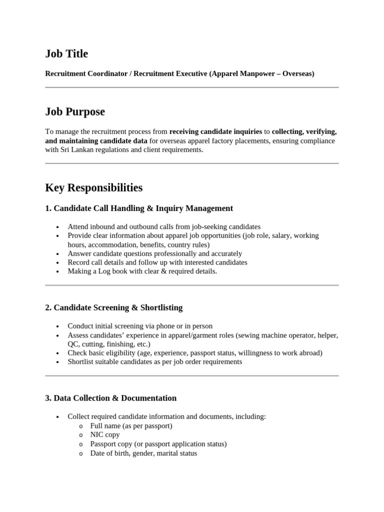 Re - Cruitment Assistant Job Description | PDF | Recruitment | Passport