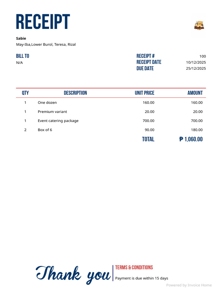 Detailed Catering Receipt for Event | PDF