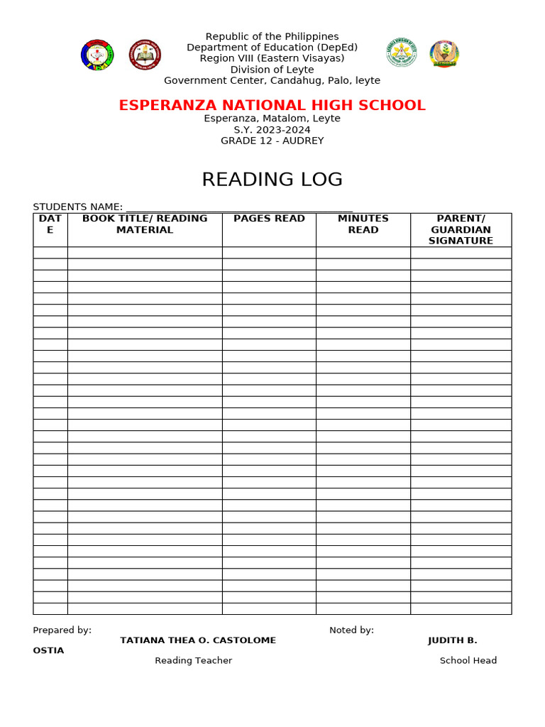 Grade 12 Reading Log Template | PDF