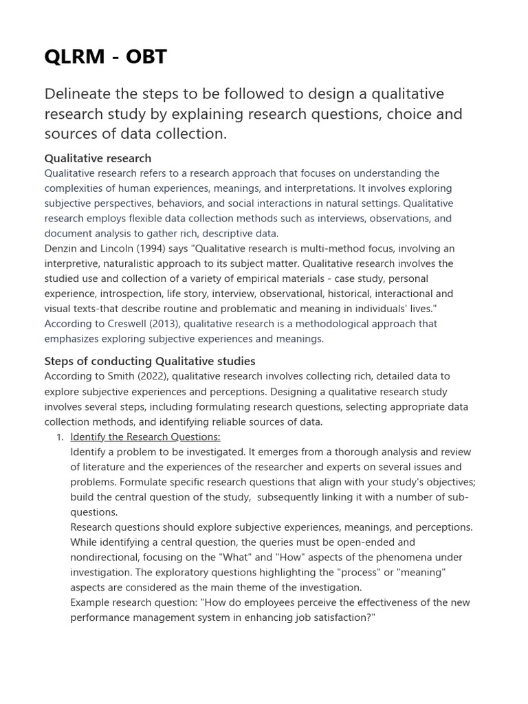 Steps for Designing Qualitative Research | PDF | Qualitative Research ...