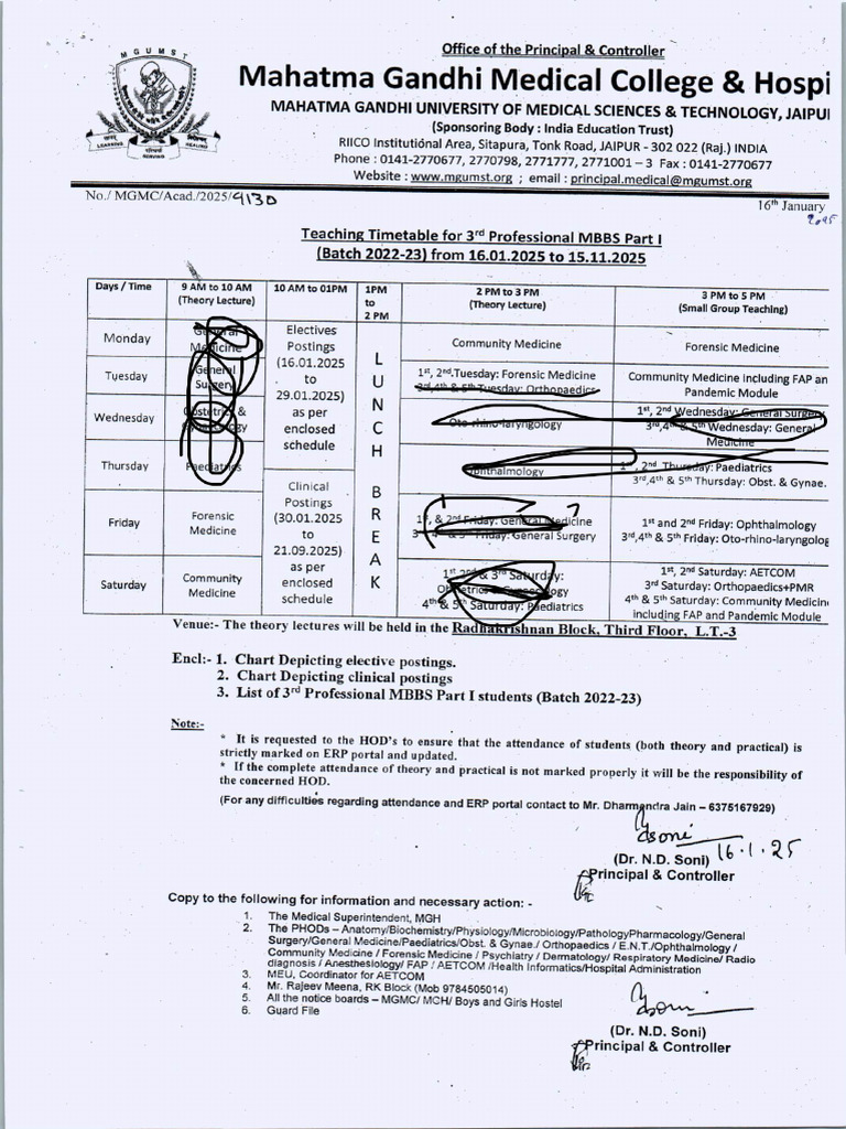 Revised Teaching Timetable for 3rd Professional MBBS Part-I (Batch 2022 ...