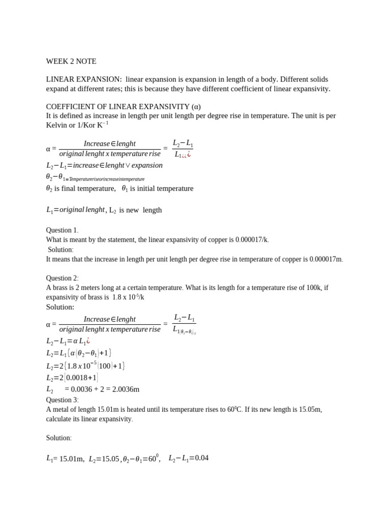 Linear Expansion and Coefficients Explained | PDF | Thermal Expansion ...