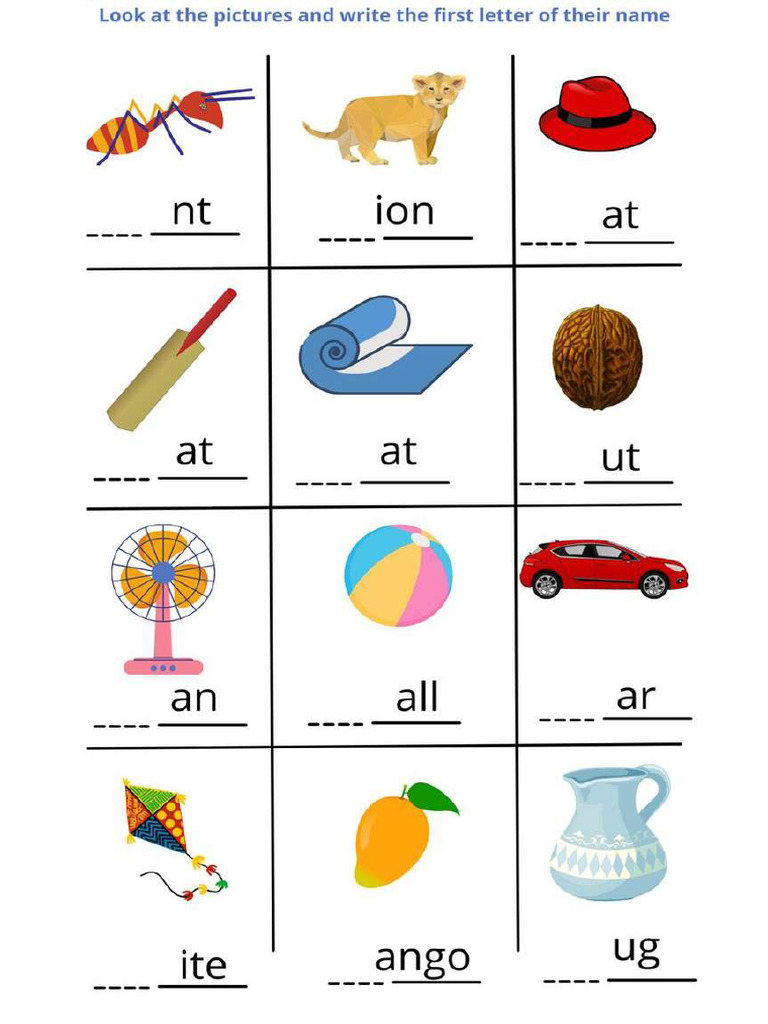 Look at The Pictures and Write Their First Letters | PDF
