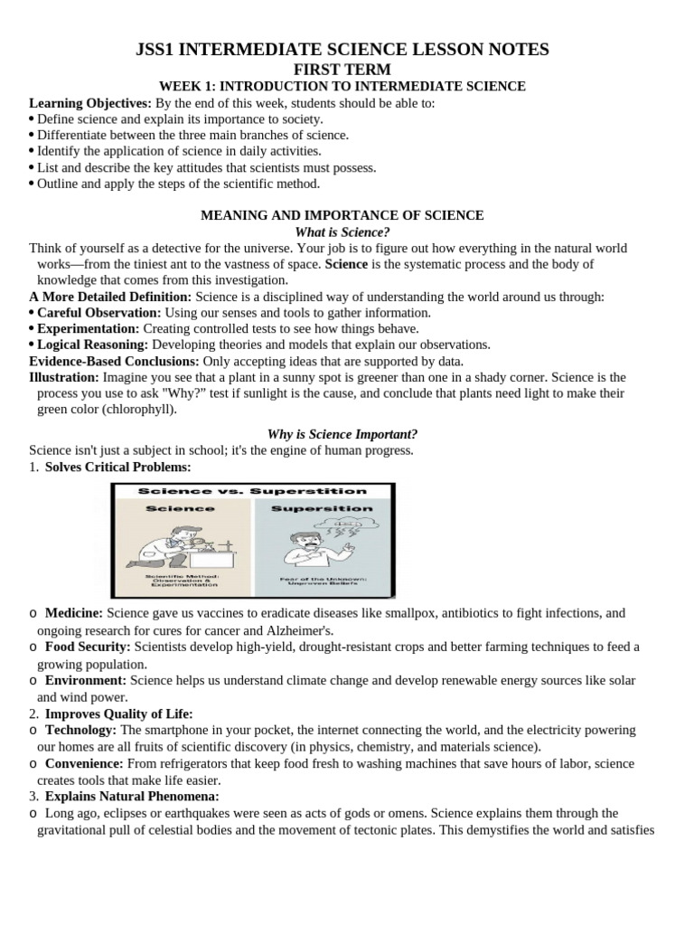 JSS1 Science Lesson Notes: Week 1 Guide | PDF | Flood | Erosion