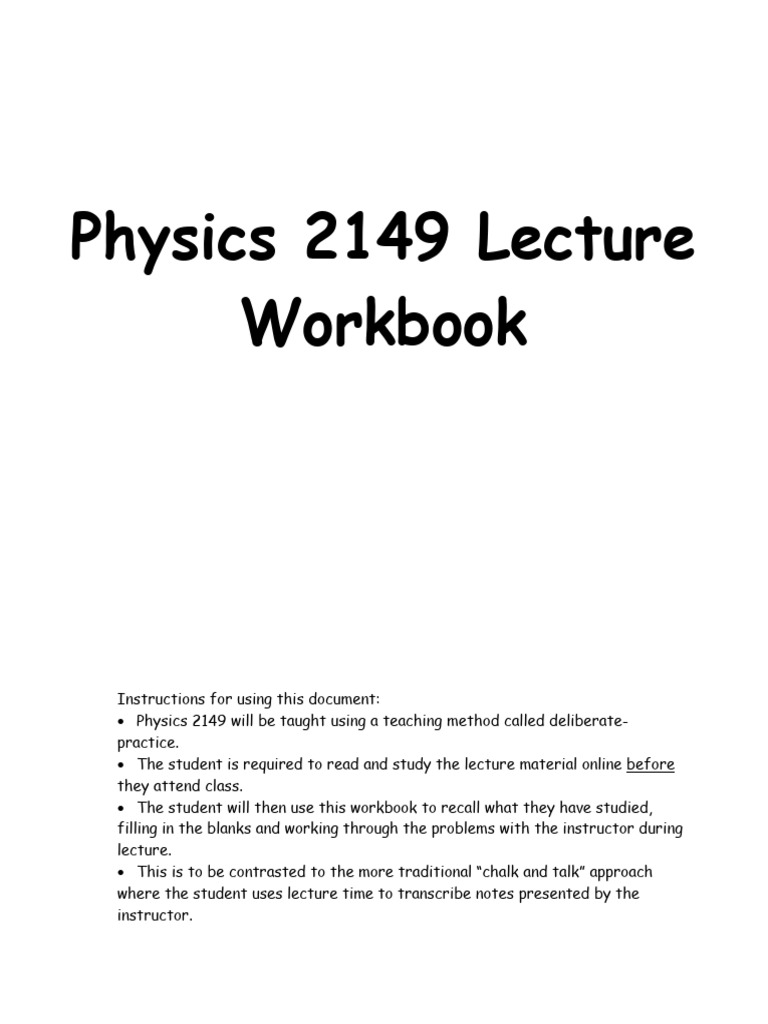 Physics 2149 Lecture Workbook Guide | PDF | Electric Current ...