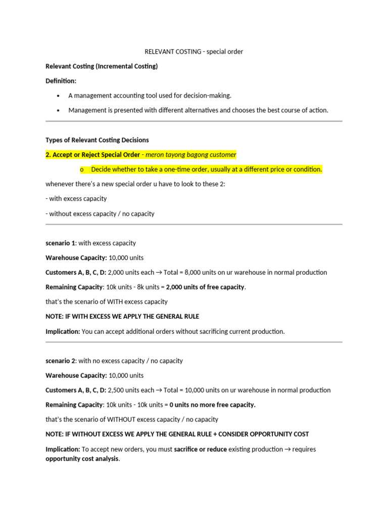 Relevant Costing for Special Orders | PDF | Opportunity Cost | Cost