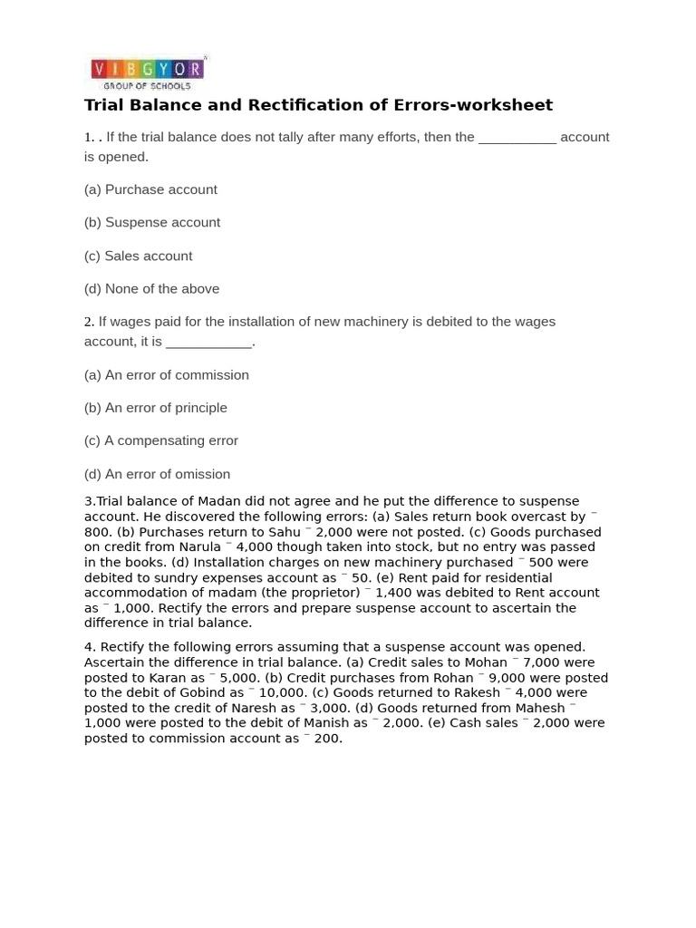Trial Balance Errors and Rectification Guide | PDF