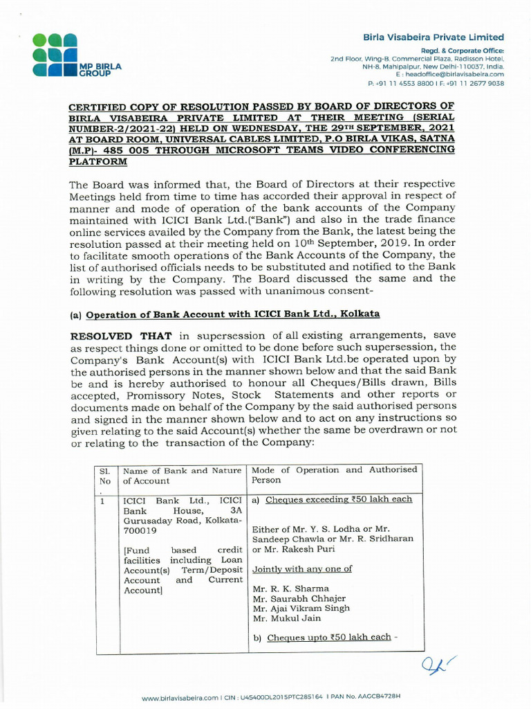 Resolution For Bank Signatory Changes | PDF