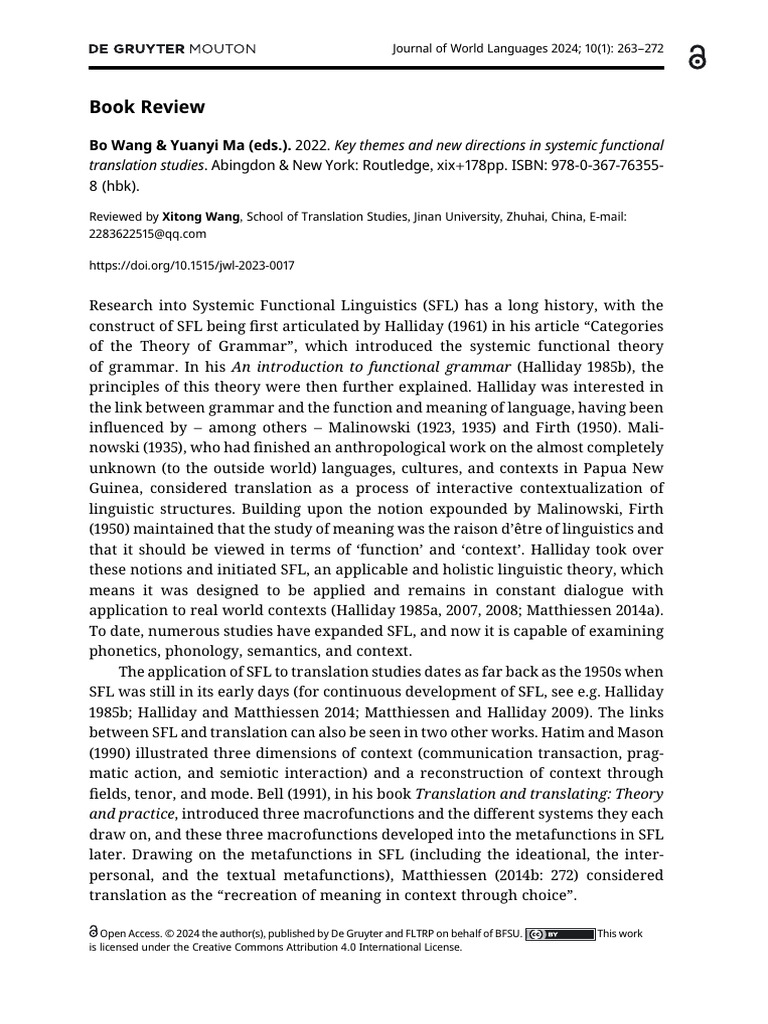 Systemic Functional Translation Studies Review | PDF | Linguistics ...