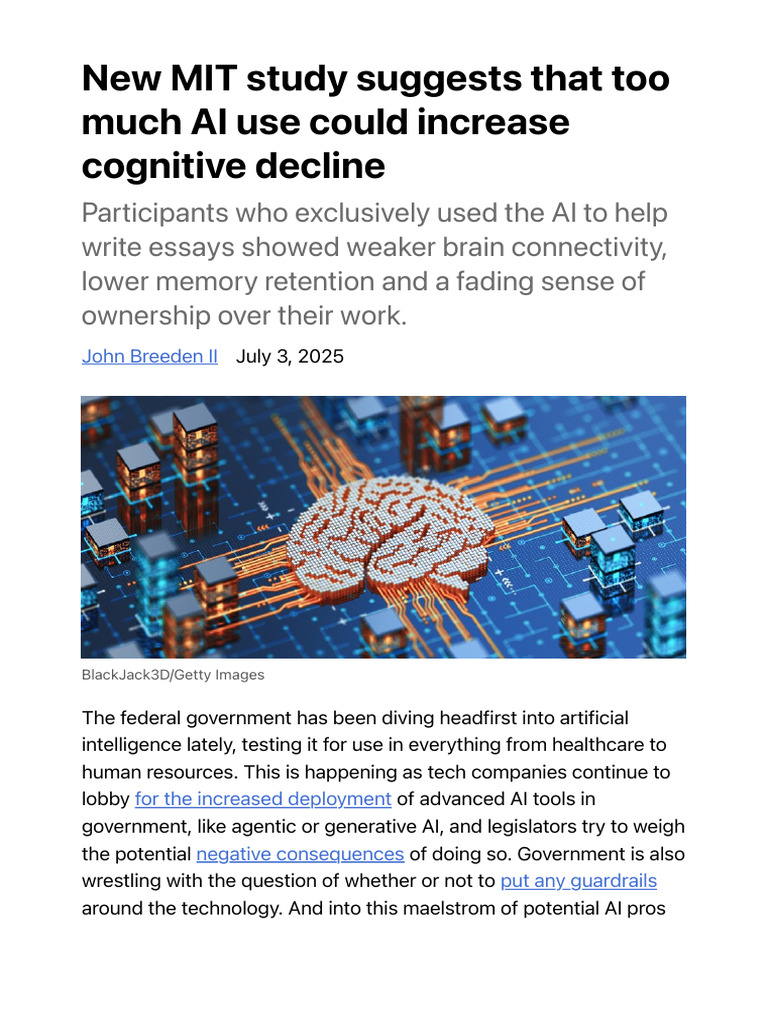 MIT Study: AI Use Linked to Cognitive Decline | PDF | Intelligence (AI ...