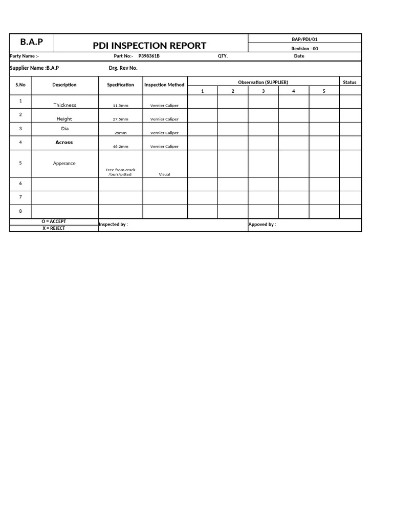 B.A.P PDI & Inspection Report Summary | PDF