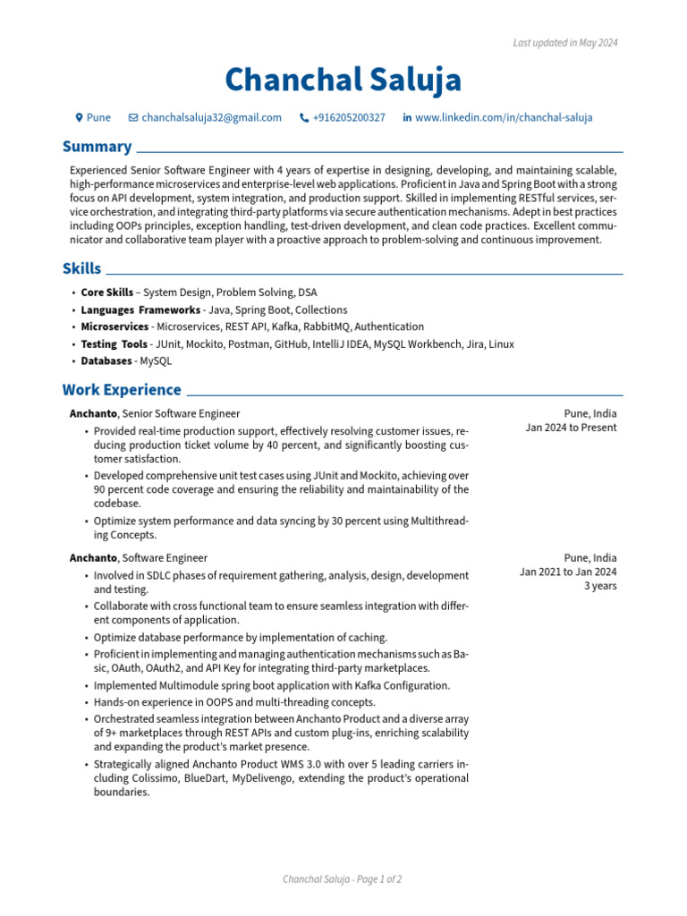 Senior Software Engineer Profile | PDF | My Sql | Databases