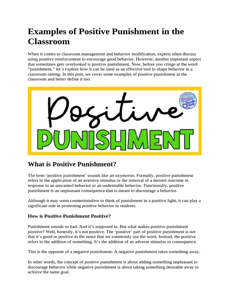 Positive Punishment Examples in Classrooms | PDF | Reinforcement ...