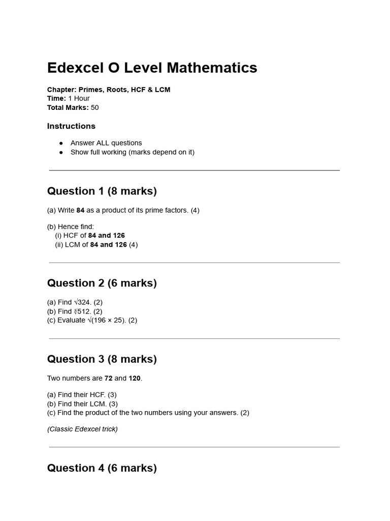 Edexcel O Level Math: Primes, HCF, LCM | PDF