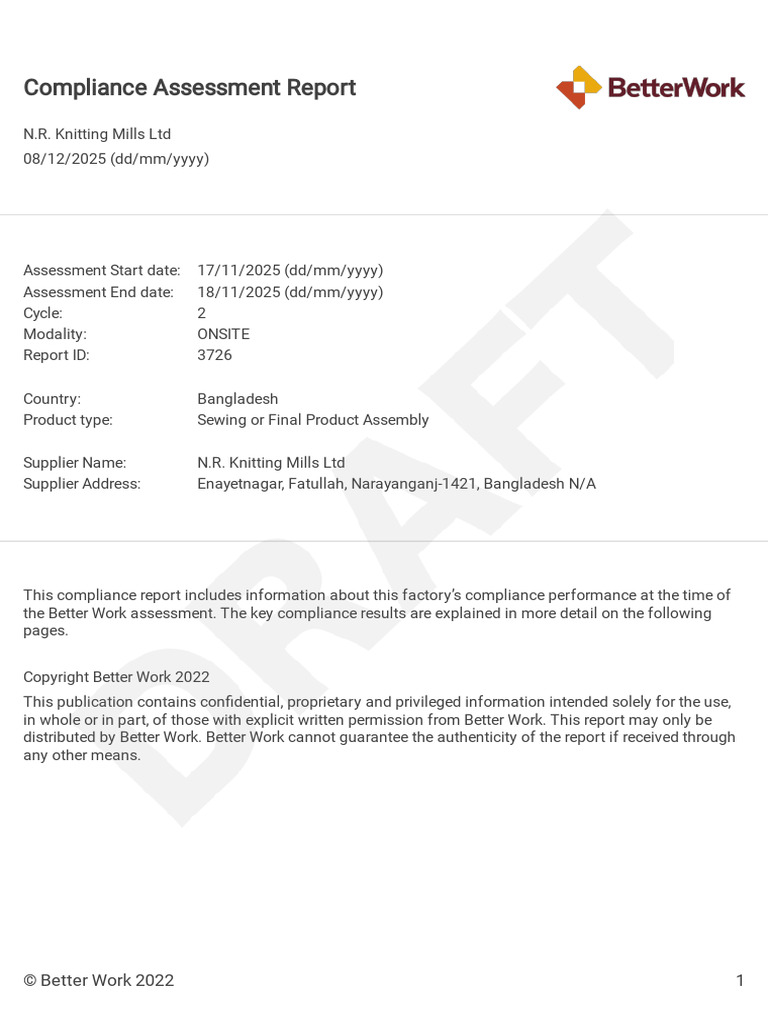 N.R. Knitting Mills Compliance Report | PDF | Occupational Safety And ...
