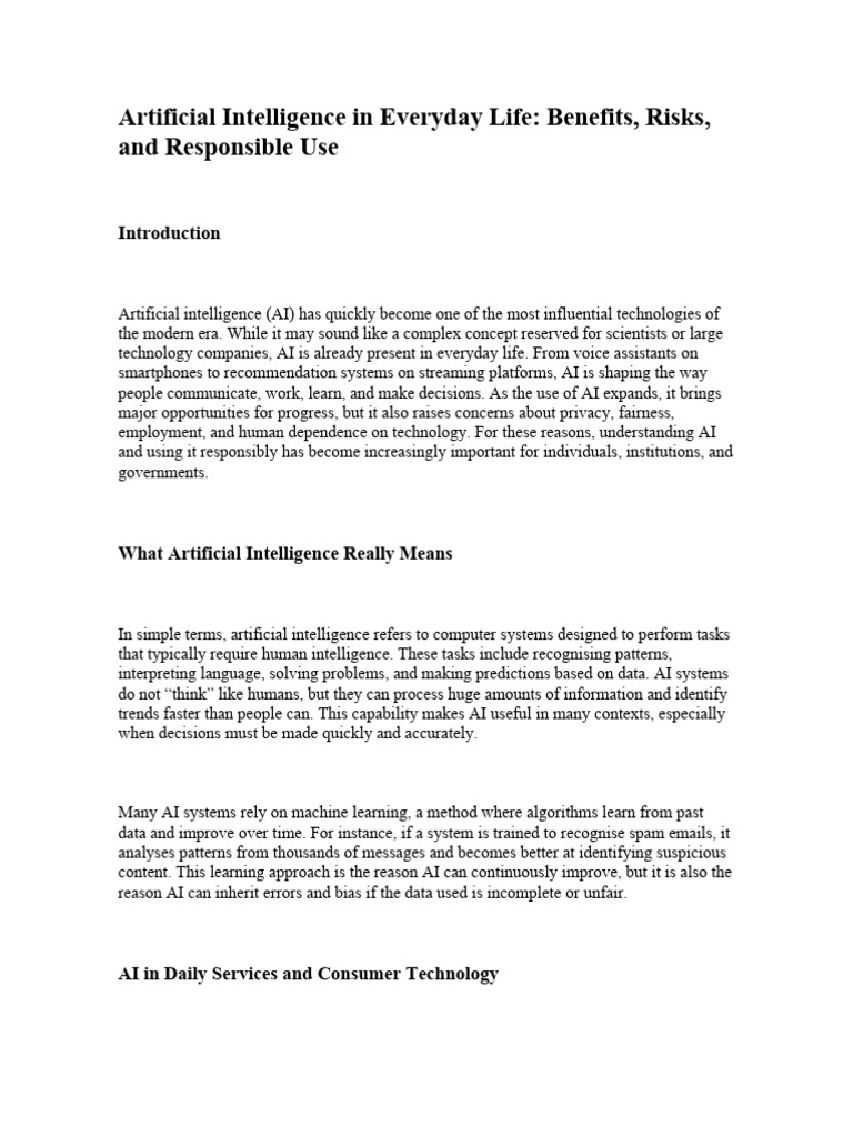 AI in Daily Life: Benefits and Risks | PDF | Artificial Intelligence ...