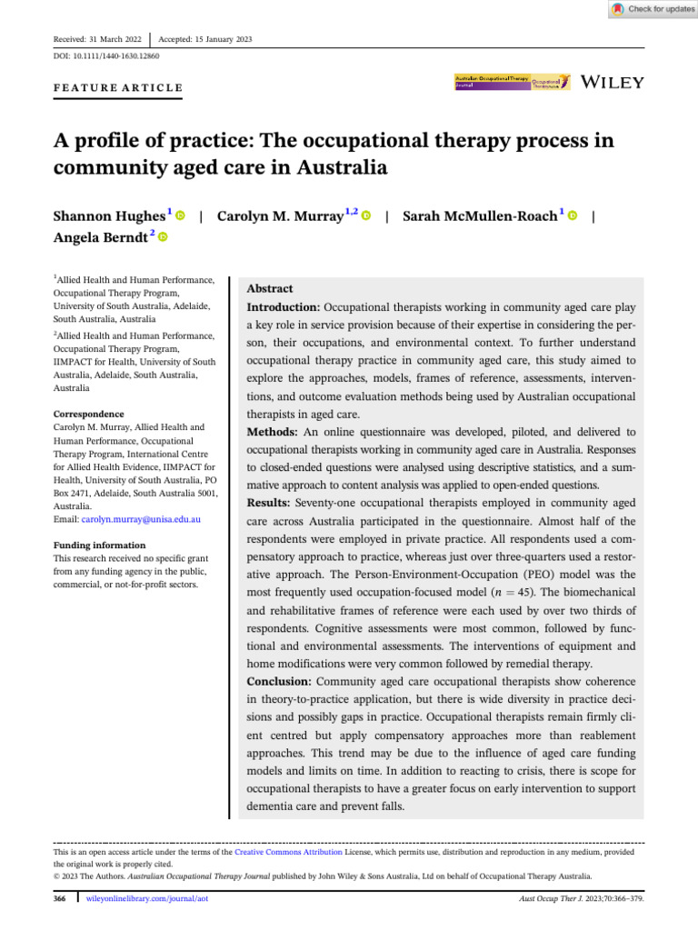 Aus Occup Therapy J - 2023 - Hughes | PDF | Occupational Therapy ...