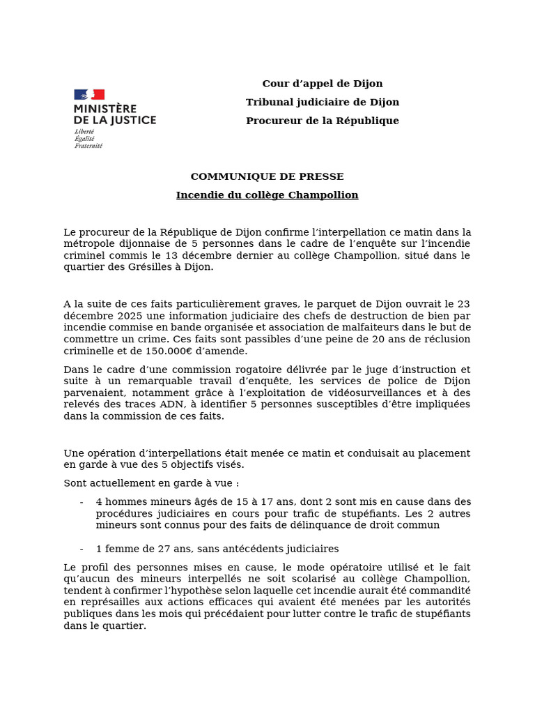Incendie criminel au collège Champollion | PDF | Crimes | Crime et violence