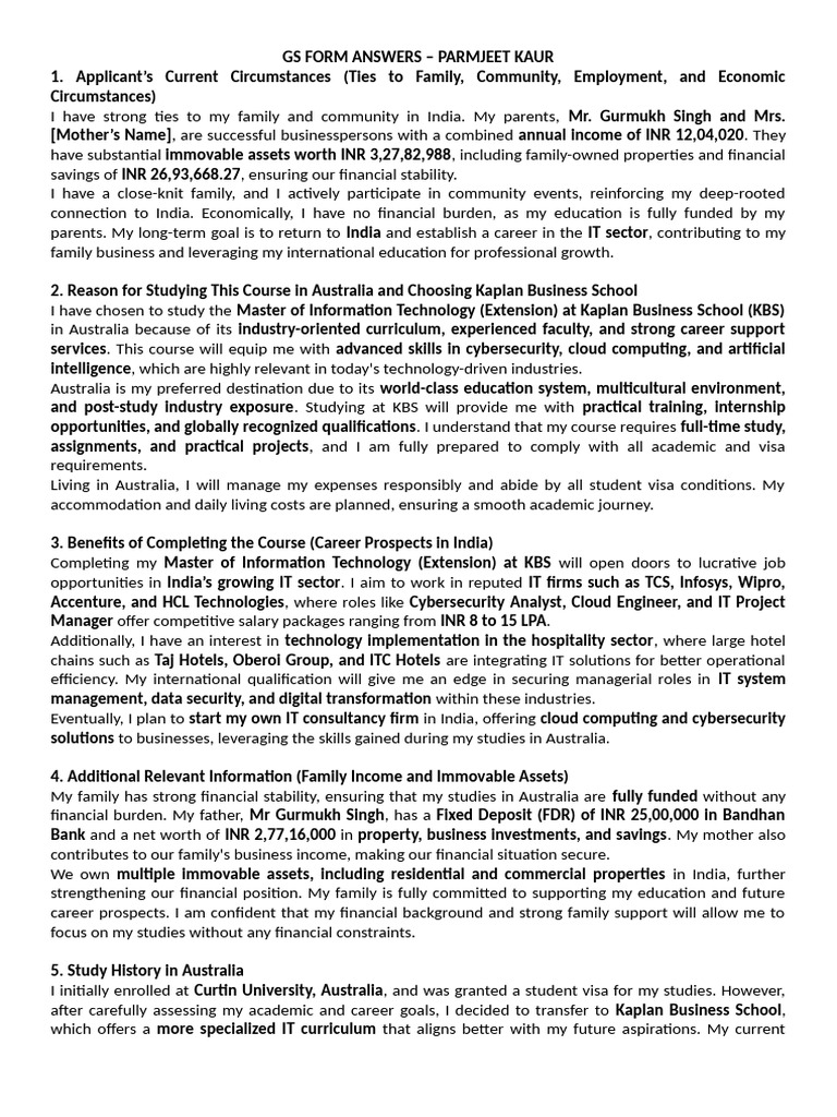 0881. Paramjeet Kaur Gs Form Onshore | PDF | Cost Of Living | Economies