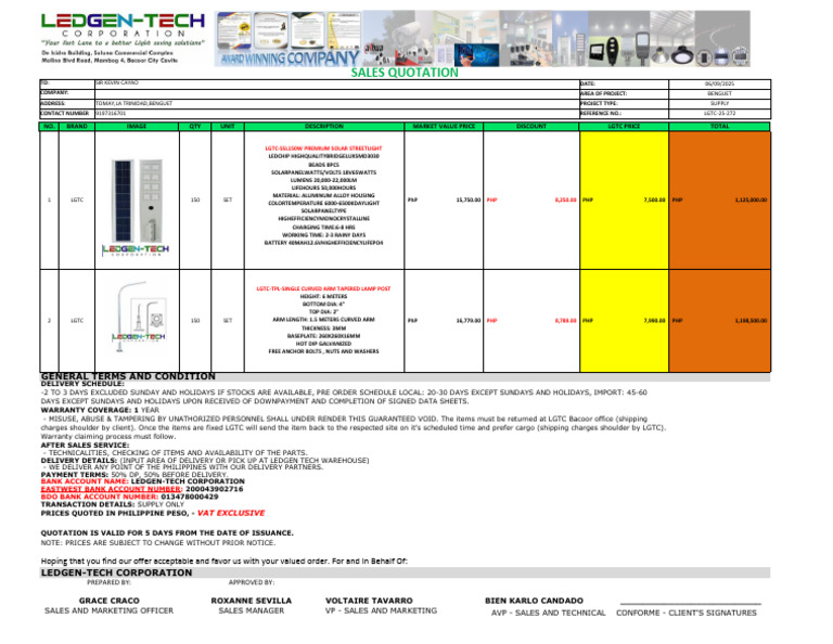 Benguet Solar Streetlight Supply Quotation | PDF