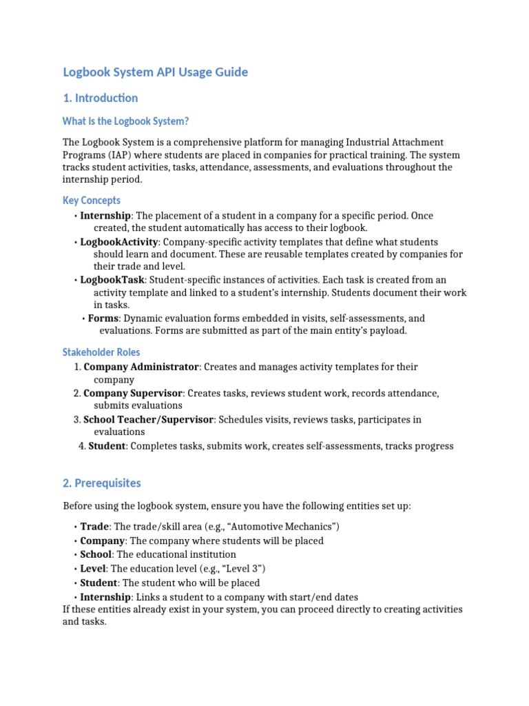 Logbook System API Guide for Internships | PDF | Computing | Software ...