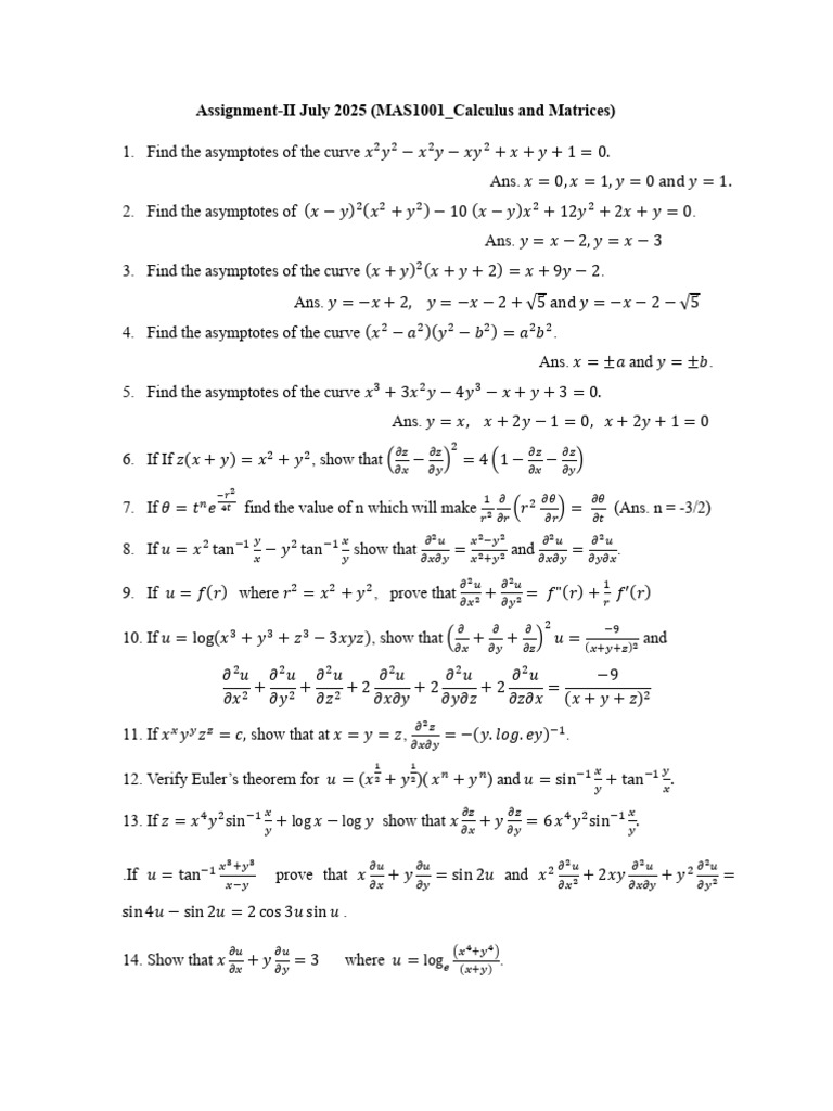 Assignment-II_MAS1001_Calculus and Matrices_July-Nov 2025 | PDF ...