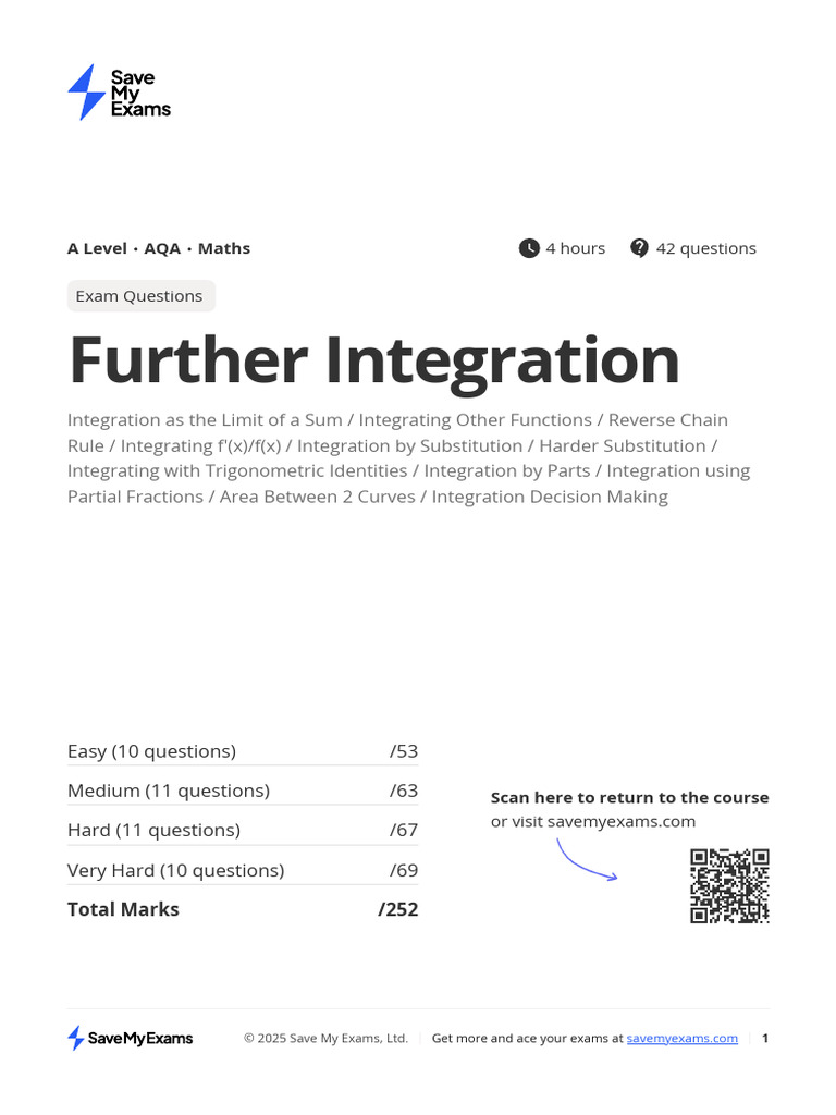 A Level Integration Exam Questions | PDF | Integral | Area