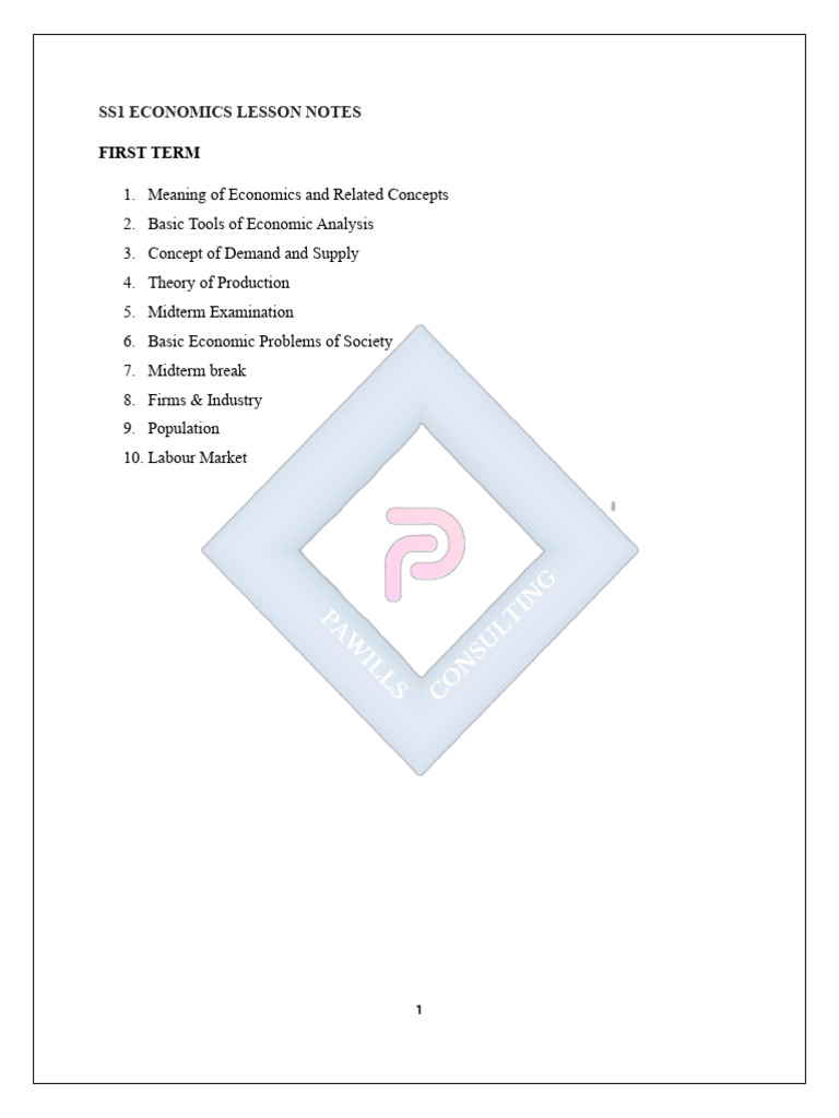 Ss1 Economics Notes | PDF | Supply (Economics) | Economics