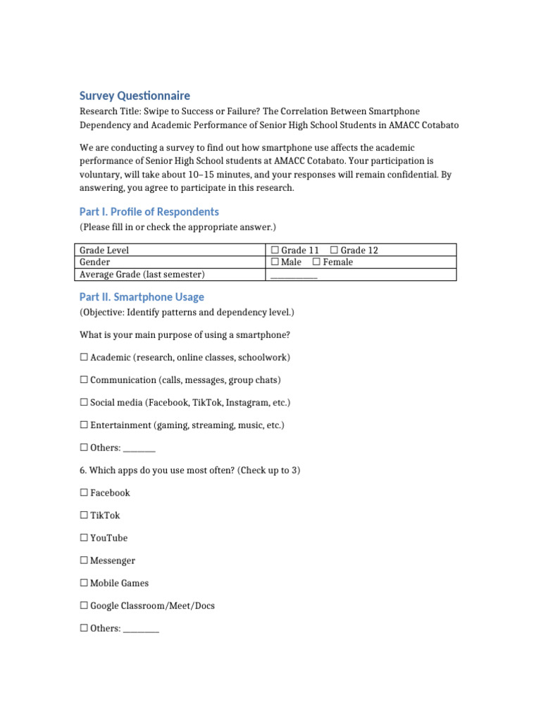 Smartphone Survey Questionnaire Updated | PDF | Smartphone