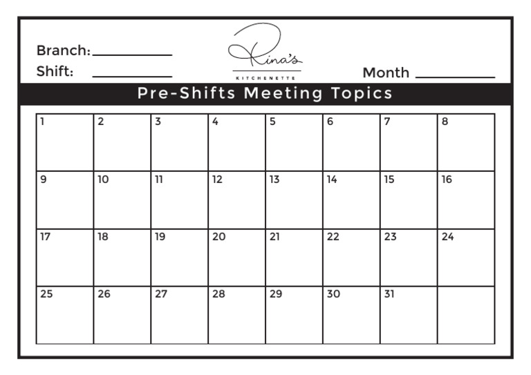Pre-Shift Meeting Topics Schedule | PDF