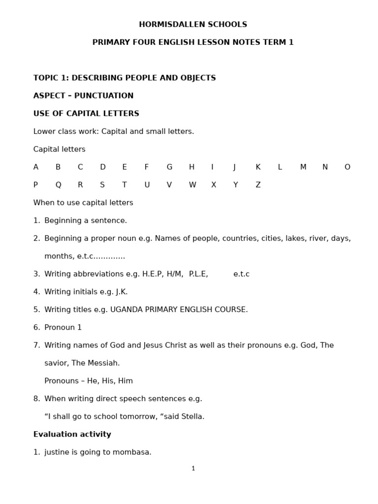 Primary Four English Punctuation Guide | PDF | Grammatical Gender ...