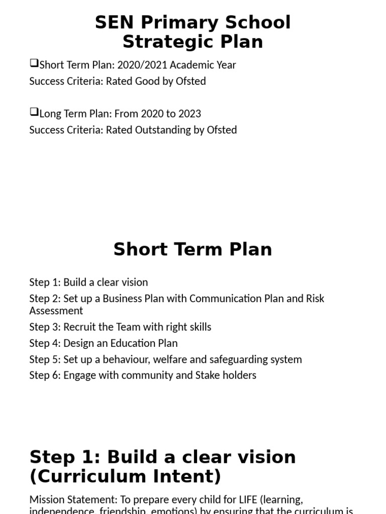 SEN Primary School Strategic Plan 2020-2023 | PDF | Strategic Planning ...