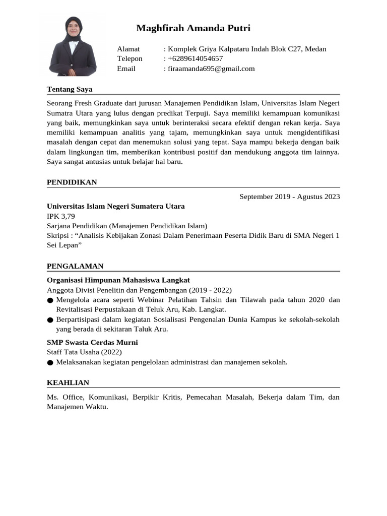 CV Maghfirah Amanda Putri | PDF