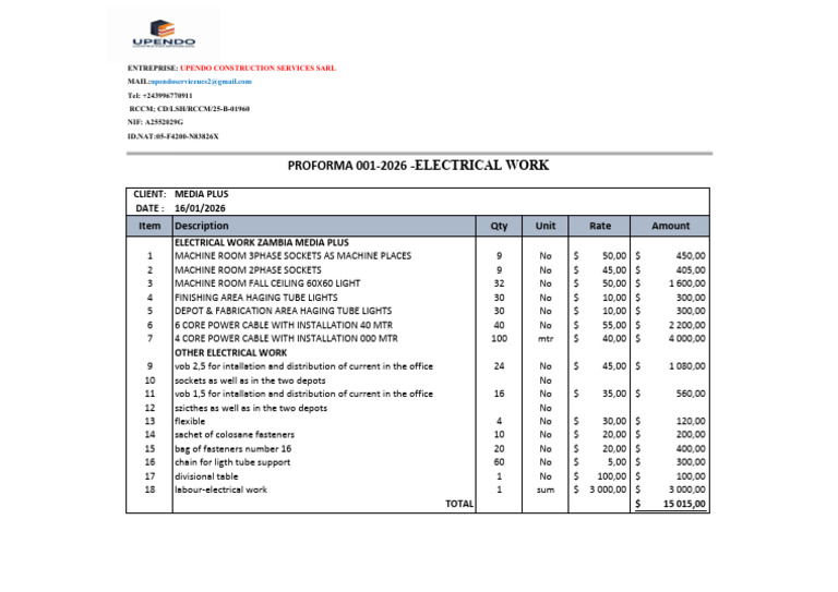 Proforma Invoice for Electrical Work | PDF