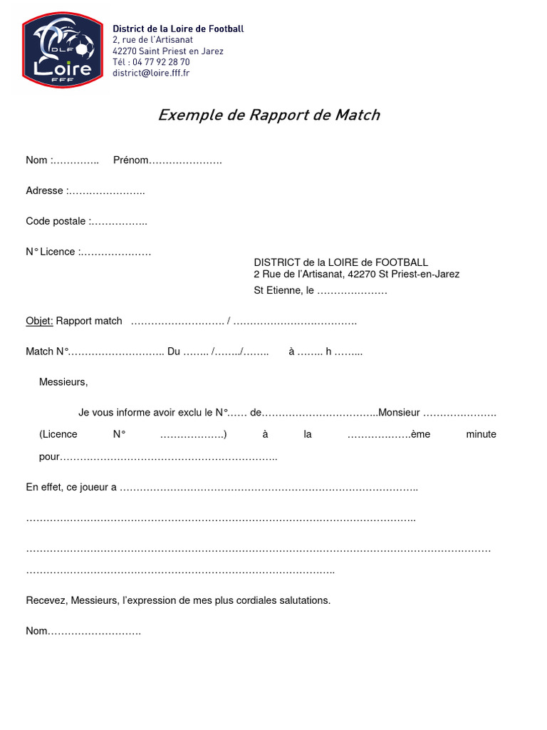 Rapport de Match District Loire Football | PDF