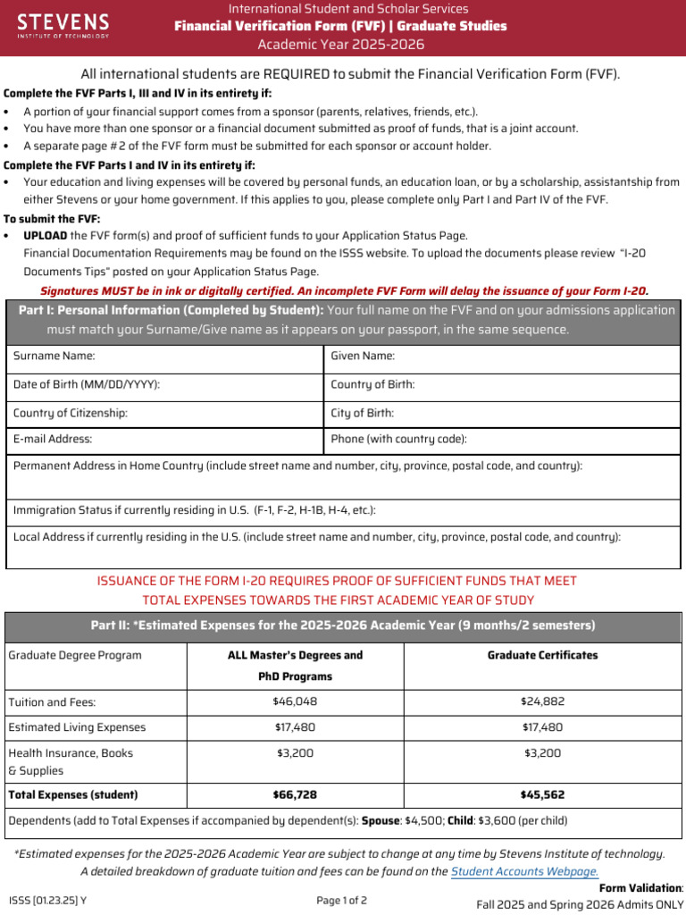 Financial Verification Form for International Students | PDF | Birth ...