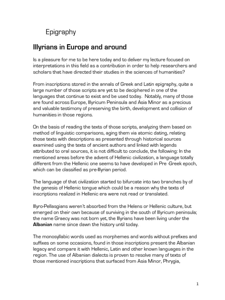 Epigraphy Illyrians in Europe and Around | PDF