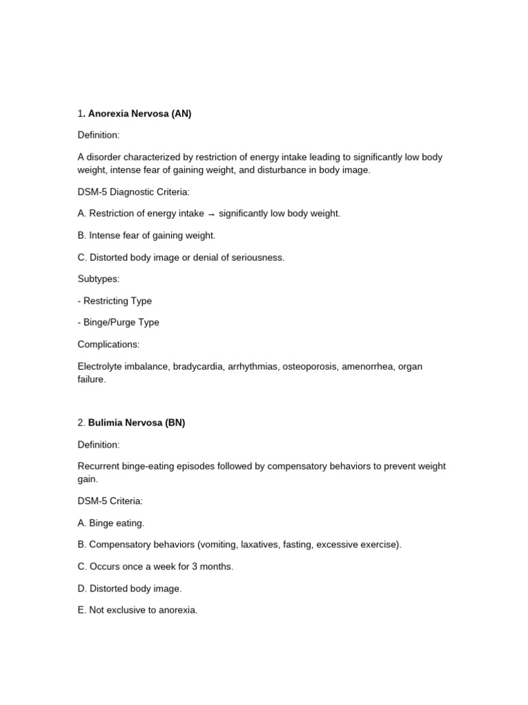 Overview of Eating Disorders and Criteria | PDF