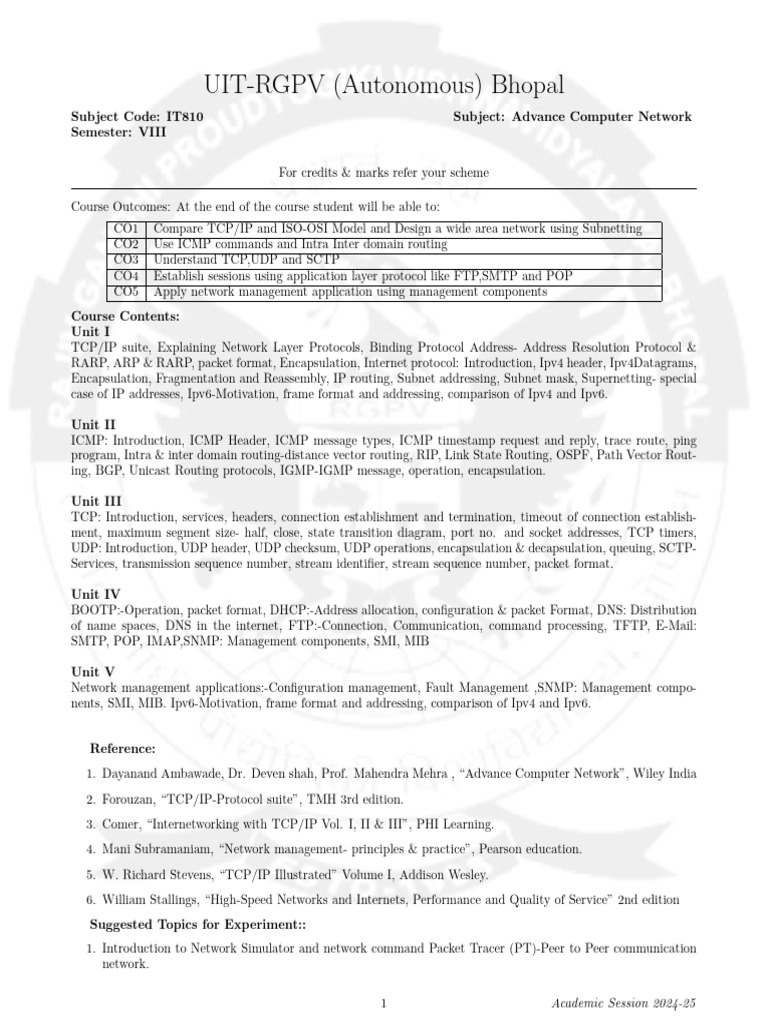 Advanced Computer Networks Course Overview | PDF | Cryptography ...