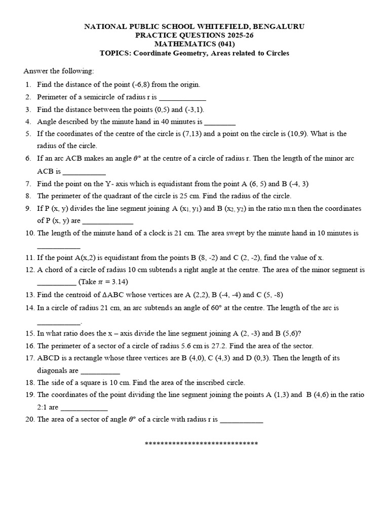 Math Practice Questions for 2025-26 | PDF
