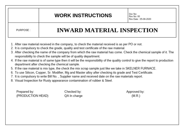 Inward Material Inspection Guidelines | PDF