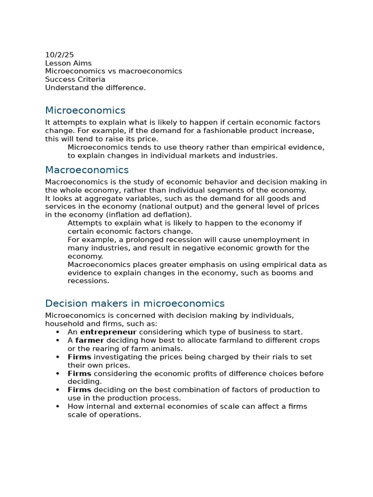 Economics Lesson 5 | PDF | Macroeconomics | Microeconomics